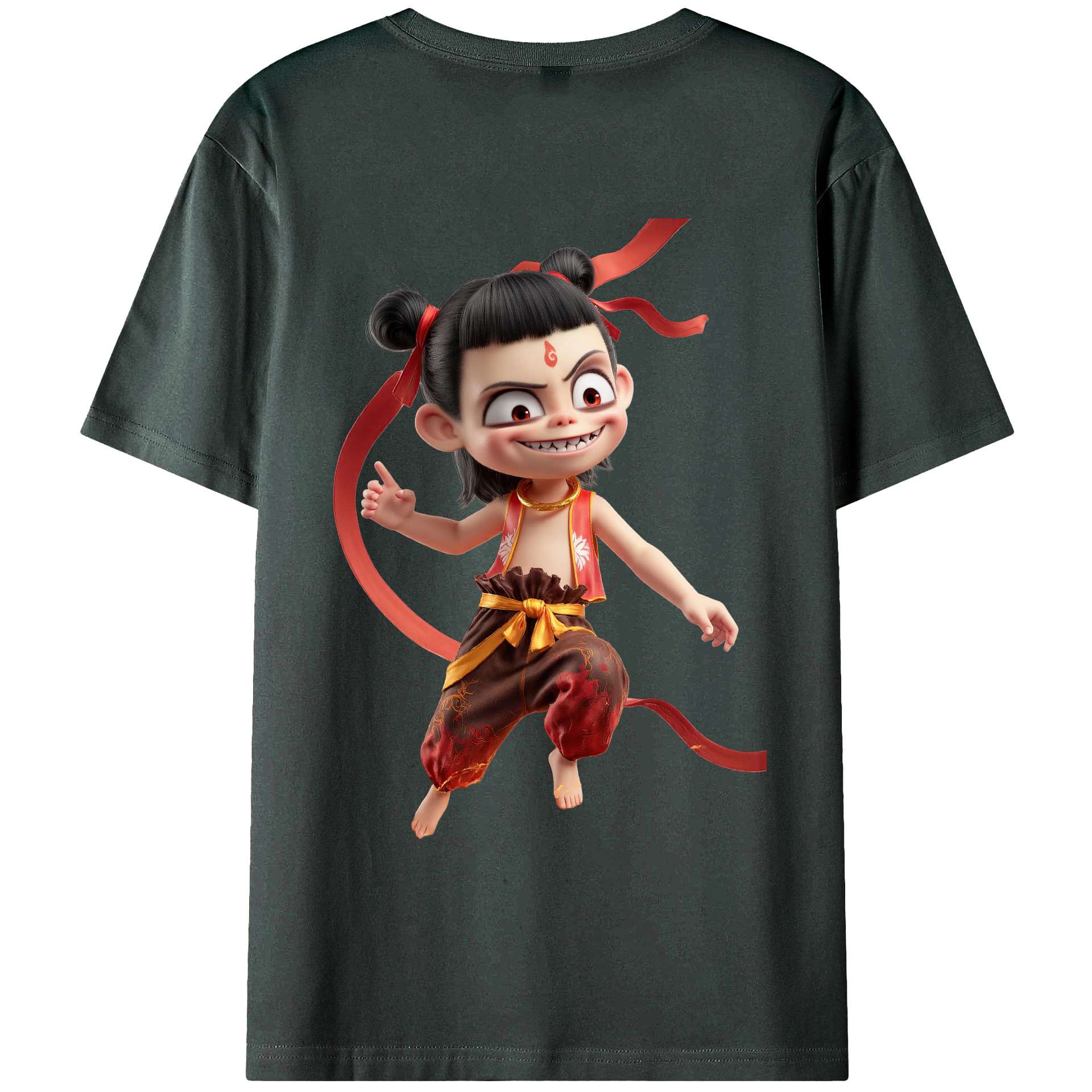 （画像用） Ne Zha 2 ナタ 魔童の大暴れ 綿100％ メンズ半袖Tシャツ（バックプリント） 通気性